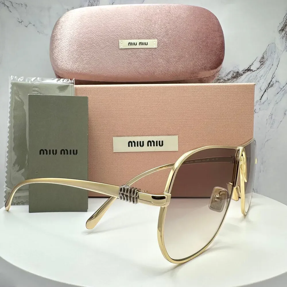 New MIU MIU Sunglasses MU A56S 5AK90L Gold Brown Gradient Metal Pilot Aviator - Picture 2 of 16